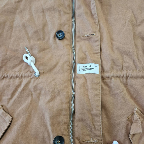 Rhythm Women's Light Brown Zip Up Longline Hooded Utility Jacket. Size XL - Picture 5 of 11
